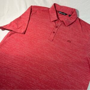 Travis Mathew Polo Shirt Mens Sz Large Red Stripe Cotton Polyester Blend Golf